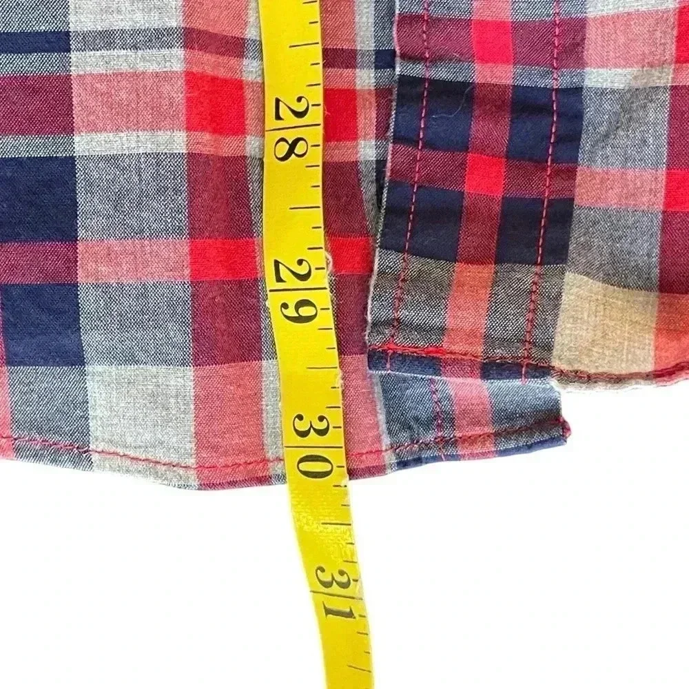 Tailored J Crew Men’s Quality Woven Shirt L Plaid Red Blue USA Patriotic Office‎